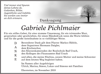 Traueranzeige von Gabriele Pichlmaier von Alb-Bote/Metzinger-Uracher Volksblatt