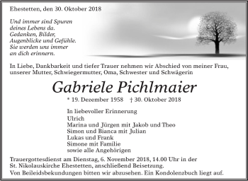 Traueranzeige von Gabriele Pichlmaier von Alb-Bote/Metzinger-Uracher Volksblatt