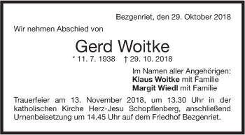 Traueranzeige von Gerd Woitke von NWZ Neue Württembergische Zeitung