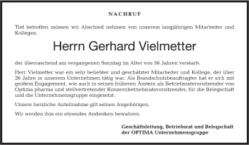 Traueranzeige von Gerhard Vielmetter von Haller Tagblatt