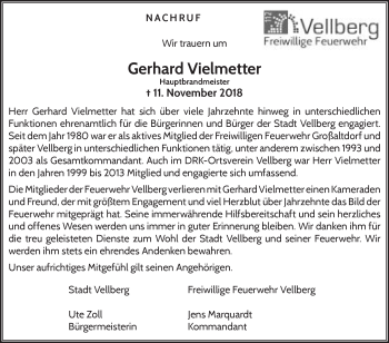 Traueranzeige von Gerhard Vielmetter von Haller Tagblatt