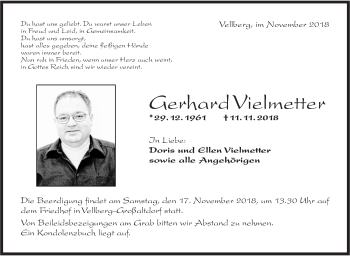 Traueranzeige von Gerhard Vielmetter von Haller Tagblatt