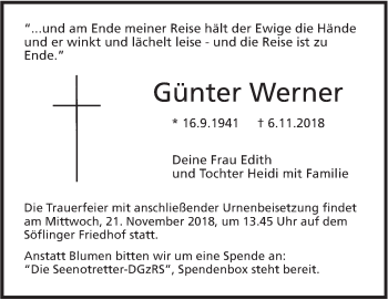 Traueranzeige von Günter Werner von SÜDWEST PRESSE Ausgabe Ulm/Neu-Ulm