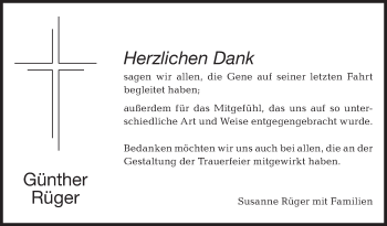 Traueranzeige von Günther Rüger von Hohenloher Tagblatt