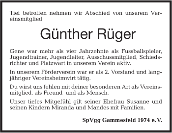 Traueranzeige von Günther Rüger von Hohenloher Tagblatt