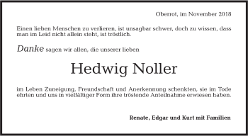 Traueranzeige von Hedwig Noller von Rundschau Gaildorf