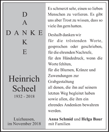 Traueranzeige von Heinrich Scheel von SÜDWEST PRESSE Ausgabe Ulm/Neu-Ulm