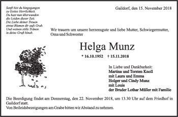 Traueranzeige von Helga Munz von Rundschau Gaildorf