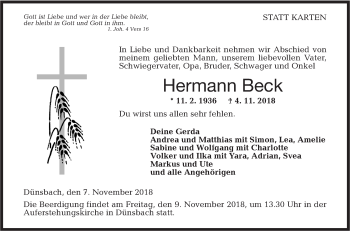 Traueranzeige von Hermann Beck von Hohenloher Tagblatt