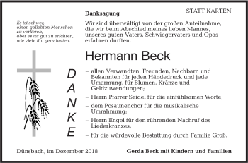 Traueranzeige von Hermann Beck von Hohenloher Tagblatt