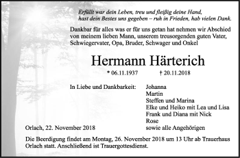 Traueranzeige von Hermann Härterich von Haller Tagblatt