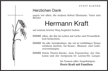 Traueranzeige von Hermann Kraft von Hohenloher Tagblatt