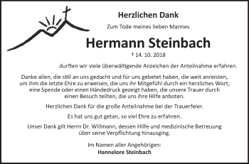 Traueranzeige von Hermann Steinbach von Hohenloher Tagblatt