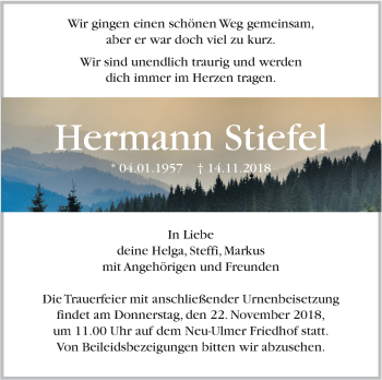 Traueranzeige von Hermann Stiefel von SÜDWEST PRESSE Ausgabe Ulm/Neu-Ulm