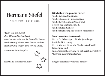 Traueranzeige von Hermann Stiefel von SÜDWEST PRESSE Ausgabe Ulm/Neu-Ulm