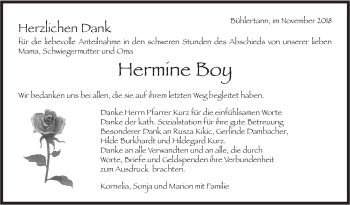 Traueranzeige von Hermine Boy von Haller Tagblatt