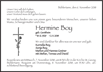 Traueranzeige von Hermine Boy von Haller Tagblatt