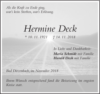 Traueranzeige von Hermine Deck von Geislinger Zeitung