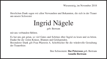 Traueranzeige von Ingrid Nägele von Geislinger Zeitung