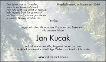 Traueranzeige von Jan Kucak von Geislinger Zeitung