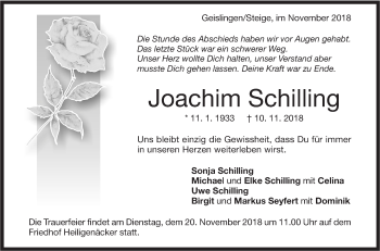 Traueranzeige von Joachim Schilling von Geislinger Zeitung