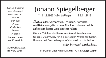 Traueranzeige von Johann Spiegelberger von Haller Tagblatt