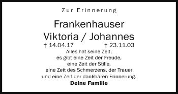 Traueranzeige von Johannes Frankenhauser von Ehinger Tagblatt