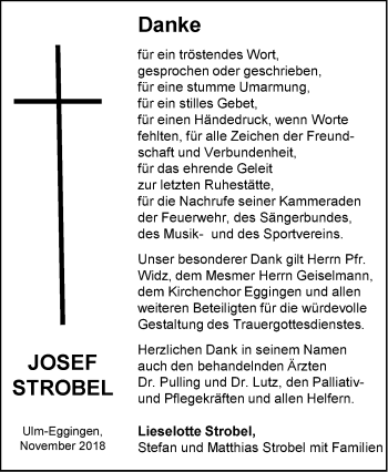 Traueranzeige von Josef Strobel von SÜDWEST PRESSE Ausgabe Ulm/Neu-Ulm