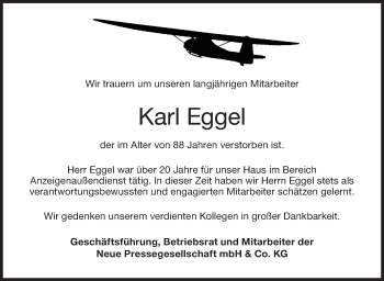 Traueranzeige von Karl Eggel von SÜDWEST PRESSE Ausgabe Ulm/Neu-Ulm