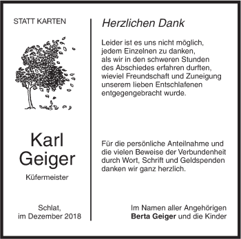 Traueranzeige von Karl Geiger von NWZ Neue Württembergische Zeitung/Geislinger Zeitung