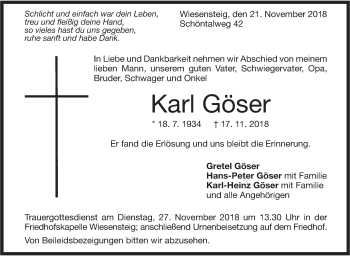 Traueranzeige von Karl Göser von Geislinger Zeitung