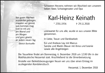 Traueranzeige von Karl-Heinz Keinath von Haller Tagblatt