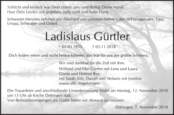 Traueranzeige von Ladislaus Gürtler von Haller Tagblatt