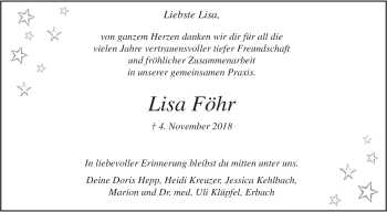 Traueranzeige von Lisa Föhr von SÜDWEST PRESSE Ausgabe Ulm/Neu-Ulm