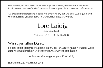 Traueranzeige von Lore Laidig von Haller Tagblatt