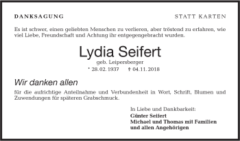 Traueranzeige von Lydia Seifert von Haller Tagblatt