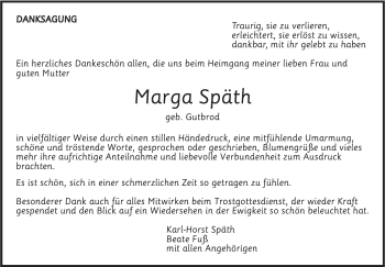 Traueranzeige von Marga Späth von SÜDWEST PRESSE Ausgabe Ulm/Neu-Ulm