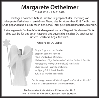 Traueranzeige von Margarete Ostheimer von NWZ Neue Württembergische Zeitung