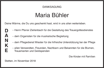 Traueranzeige von Maria Bühler von SÜDWEST PRESSE Ausgabe Ulm/Neu-Ulm