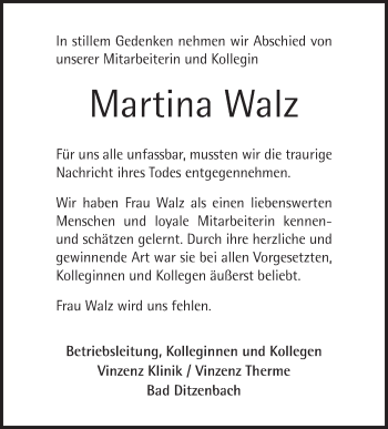 Traueranzeige von Martina Walz von NWZ Neue Württembergische Zeitung/Geislinger Zeitung