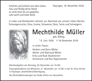 Traueranzeige von Mechthilde Müller von Alb-Bote/Metzinger-Uracher Volksblatt