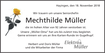 Traueranzeige von Mechthilde Müller von Alb-Bote/Metzinger-Uracher Volksblatt