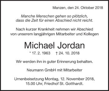 Traueranzeige von Michael Jordan von NWZ Neue Württembergische Zeitung