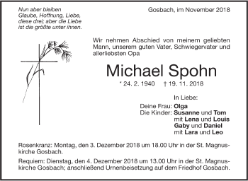 Traueranzeige von Michael Spohn von Geislinger Zeitung