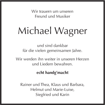 Traueranzeige von Michael Wagner von Hohenloher Tagblatt