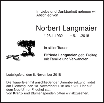 Traueranzeige von Norbert Langmaier von SÜDWEST PRESSE Ausgabe Ulm/Neu-Ulm