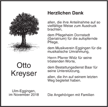 Traueranzeige von Otto Kreyser von SÜDWEST PRESSE Ausgabe Ulm/Neu-Ulm