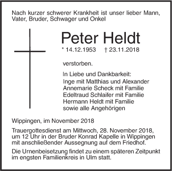 Traueranzeige von Peter Heldt von SÜDWEST PRESSE Ausgabe Ulm/Neu-Ulm