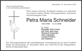 Traueranzeige von Petra Maria Schneider von Haller Tagblatt