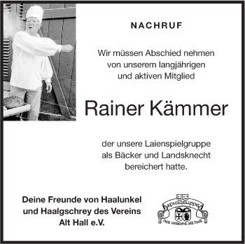 Traueranzeige von Rainer Kämmer von Haller Tagblatt